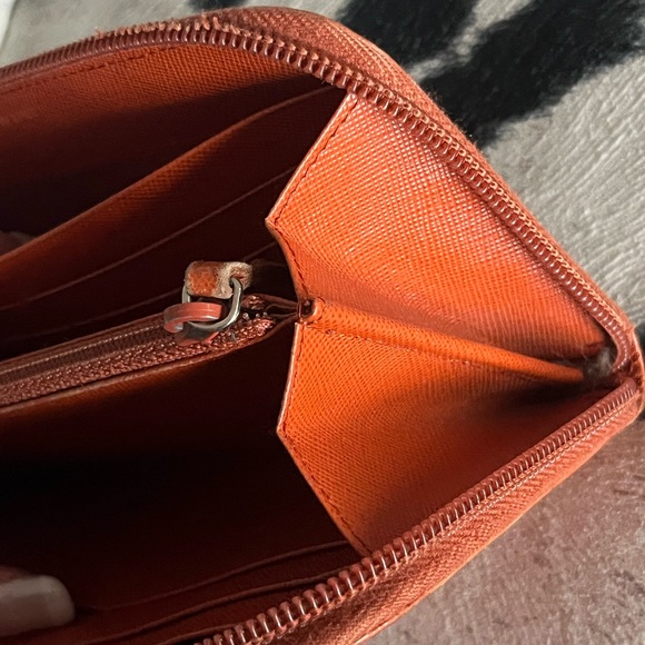 PRADA Orange Leather Zip Around Wallet Clutch - Picture 11 of 16